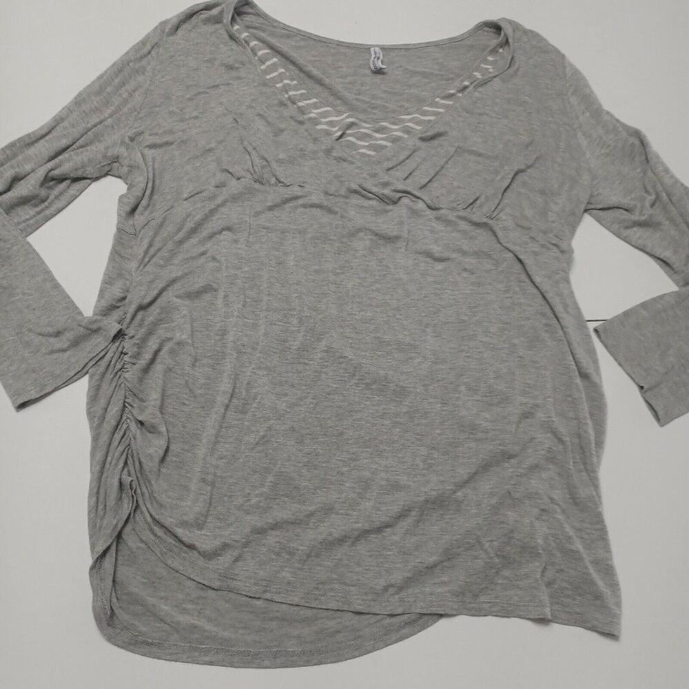 Planet Motherhood Maternity Women 1X Blouse Grey Long Sleeve Nursing Top Stretch